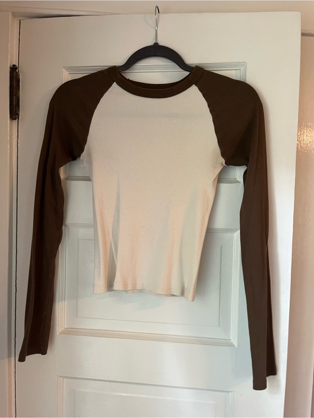Brandy Melville Cream Body Brown Raglan Long Sleeve Tee